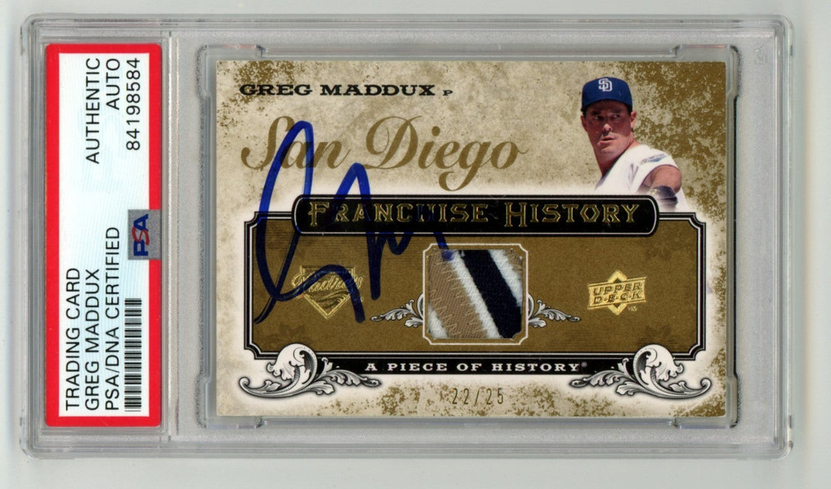 Greg Maddux 2008 Upper Deck Gold Piece of History Patch Signed #/25 PSA Auto-Powers Sports Memorabilia