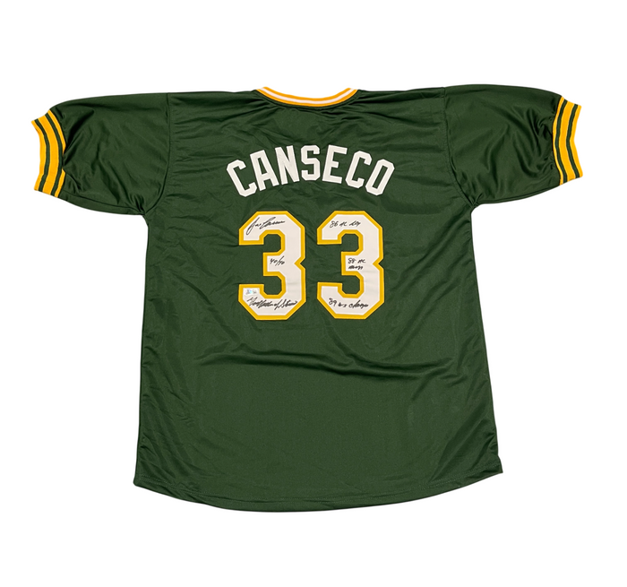 Jose Canseco Signed Athletics Custom Jersey w/ 5 Insc Beckett Wit BAS COA-Powers Sports Memorabilia