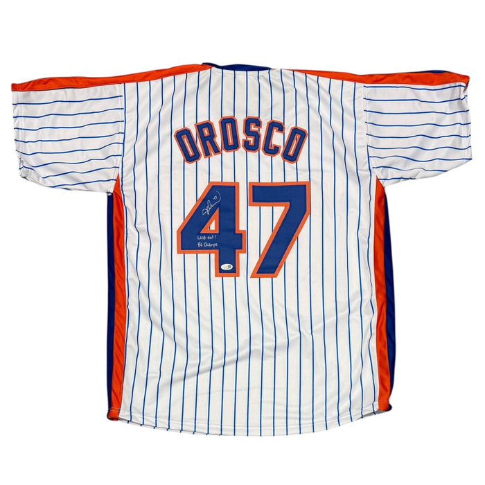 Jesse Orosco Signed Custom Jersey w Last Out & 86 Champs JSA Witness Authenticated-Powers Sports Memorabilia