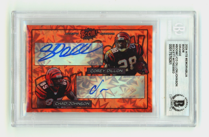 Corey Dillon & Chad Johnson 2024 Hits Memorabilia BOOM Orange /5 Signed BGS Auto-Powers Sports Memorabilia