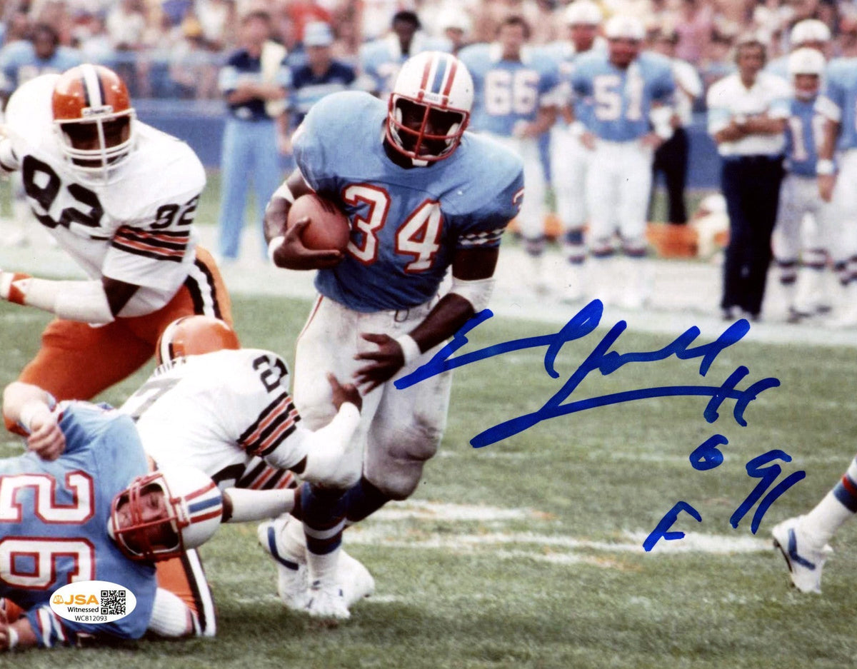 Earl Campbell Signed Houston Oilers 8x10 Photo w/ HOF 91 JSA Witness COA #1-Powers Sports Memorabilia