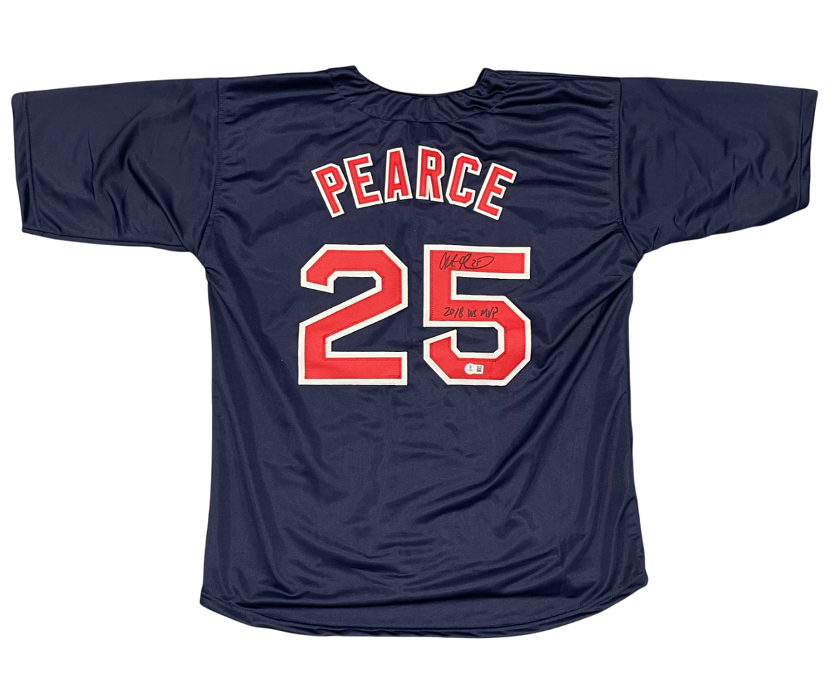 Steve Pearce Signed Red Sox Custom Jersey w/ 2018 WS MVP Beckett Witness BAS COA-Powers Sports Memorabilia