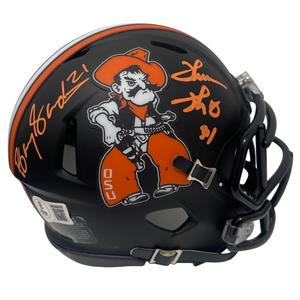 Barry Sanders Thurman Thomas Signed OSU Pistol Pete Mini Helmet Beckett BAS COA-Powers Sports Memorabilia