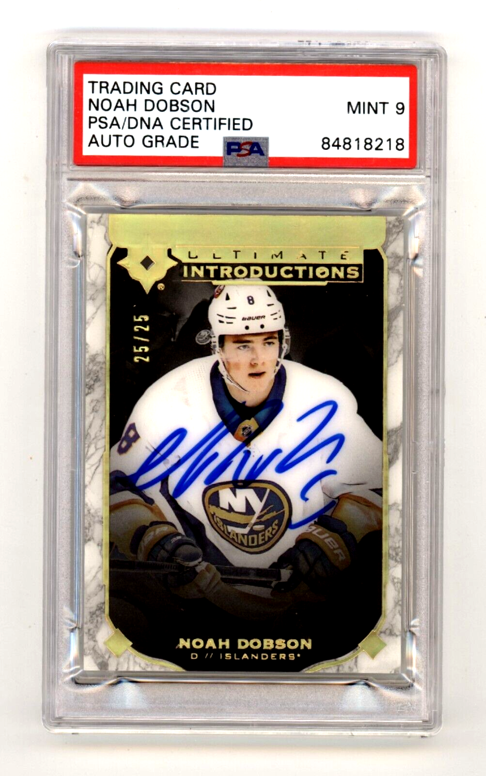 Noah Dobson 2019-20 UD Ultimate Introductions Gold RC #25/25 Signed PSA 9 Auto-Powers Sports Memorabilia