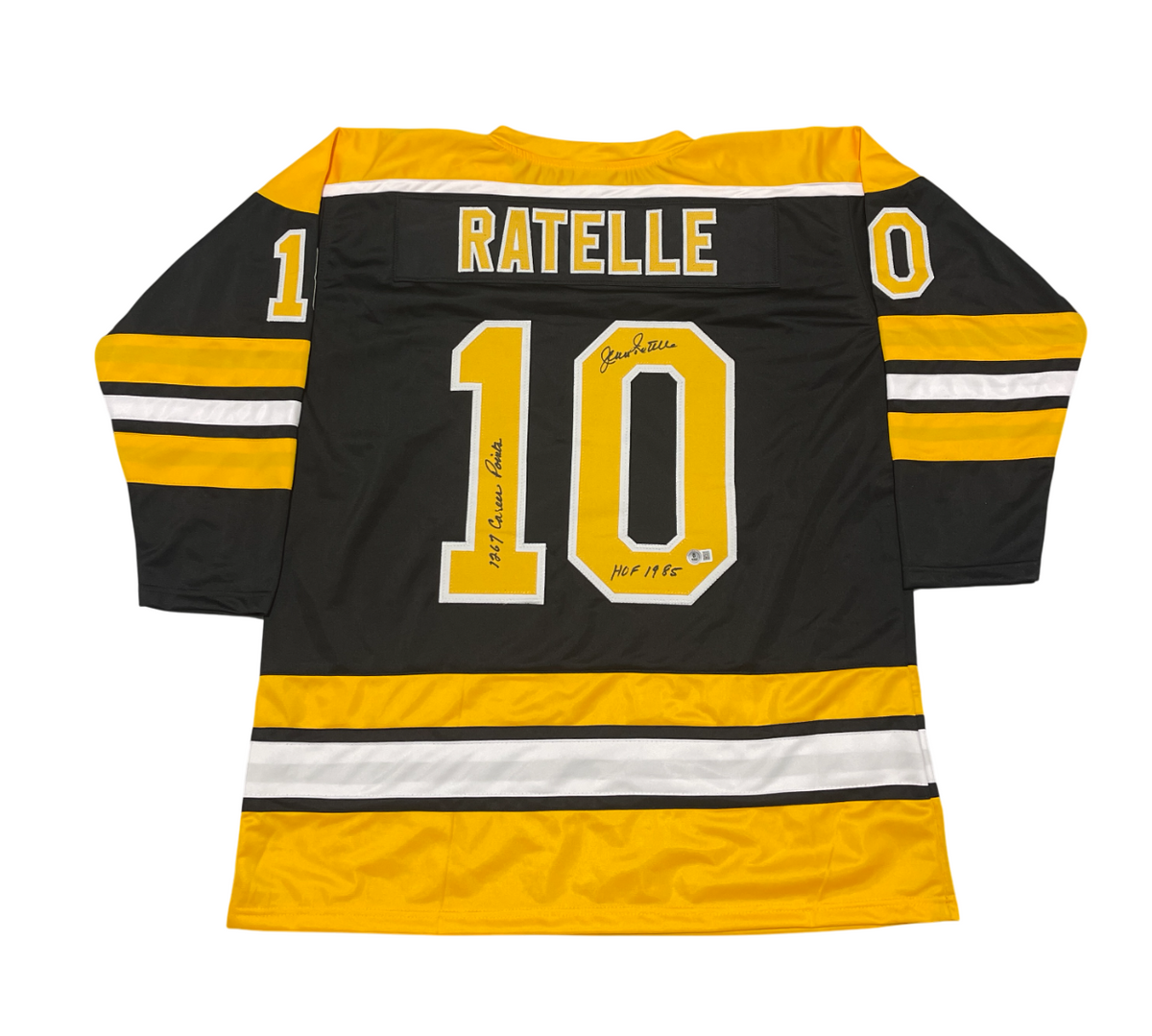Jean Ratelle Signed Boston Bruins Custom Jersey w 2 Insc Beckett Witness BAS COA-Powers Sports Memorabilia