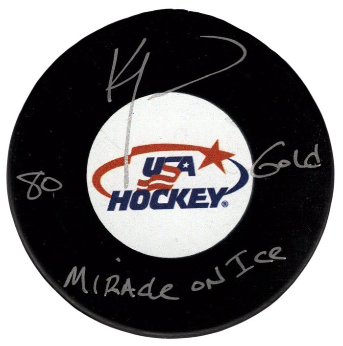 Ken Morrow Signed USA Hockey Puck w/ 80 Gold Miracle on Ice Beckett Witness Authenticated-Powers Sports Memorabilia