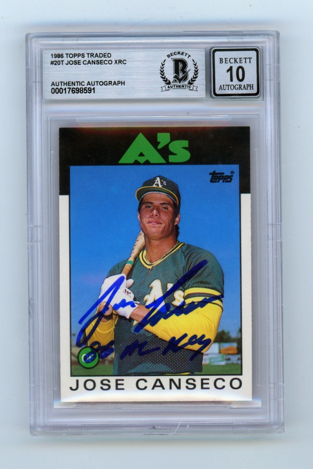 Jose Canseco 1986 Topps Traded #20T Rookie RC w/ 86 ROY Signed BGS 10 Auto-Powers Sports Memorabilia