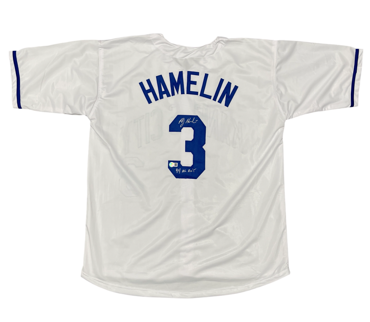 Bob Hamelin Signed KC Royals Custom Jersey w/ 94 AL ROY Beckett Witness BAS COA-Powers Sports Memorabilia