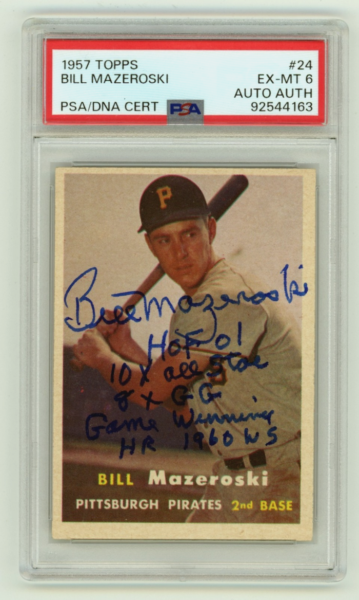 Bill Mazeroski 1957 Topps #24 Signed Rookie RC w/ 5 Insc HOF PSA 6 Auto-Powers Sports Memorabilia