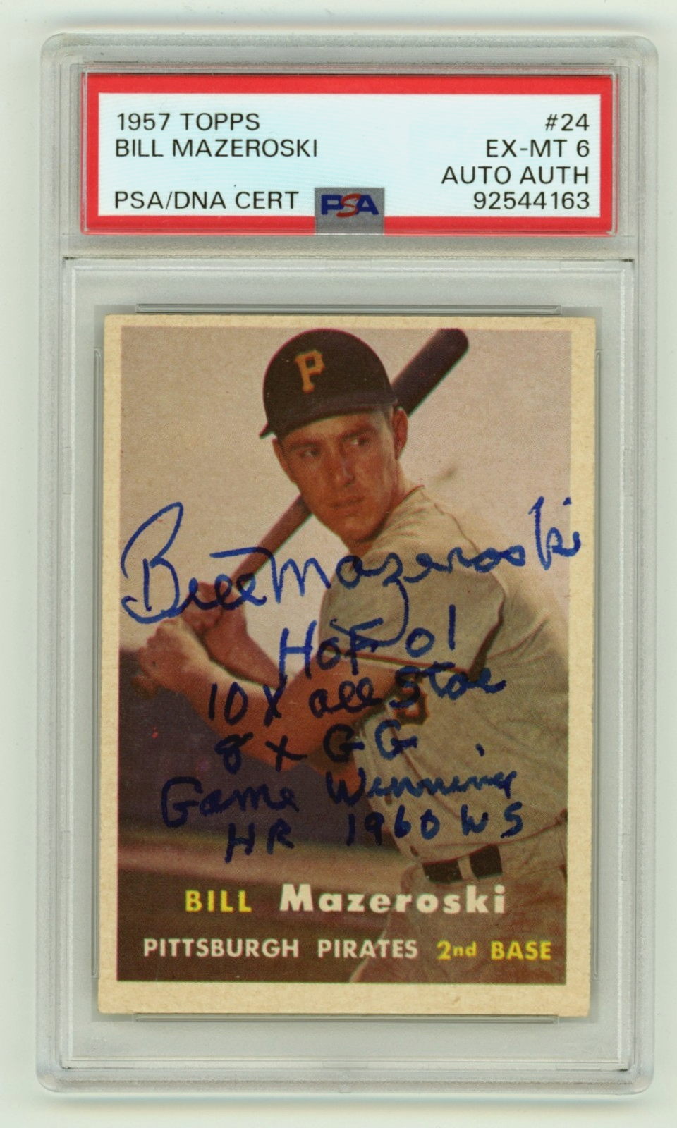 Bill Mazeroski 1957 Topps #24 Signed Rookie RC w/ 5 Insc HOF PSA 6 Auto-Powers Sports Memorabilia
