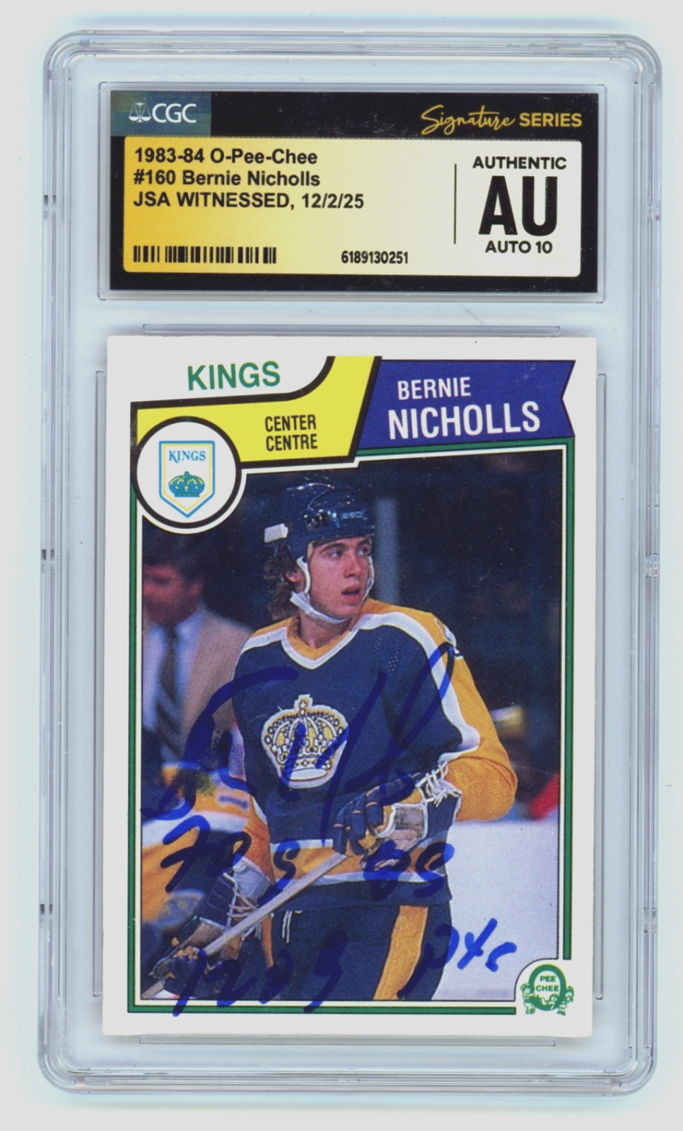 Bernie Nicholls 1983-84 O-Pee-Chee Signed RC w 2 Insc. JSA CGC Authentic 10 Auto-Powers Sports Memorabilia