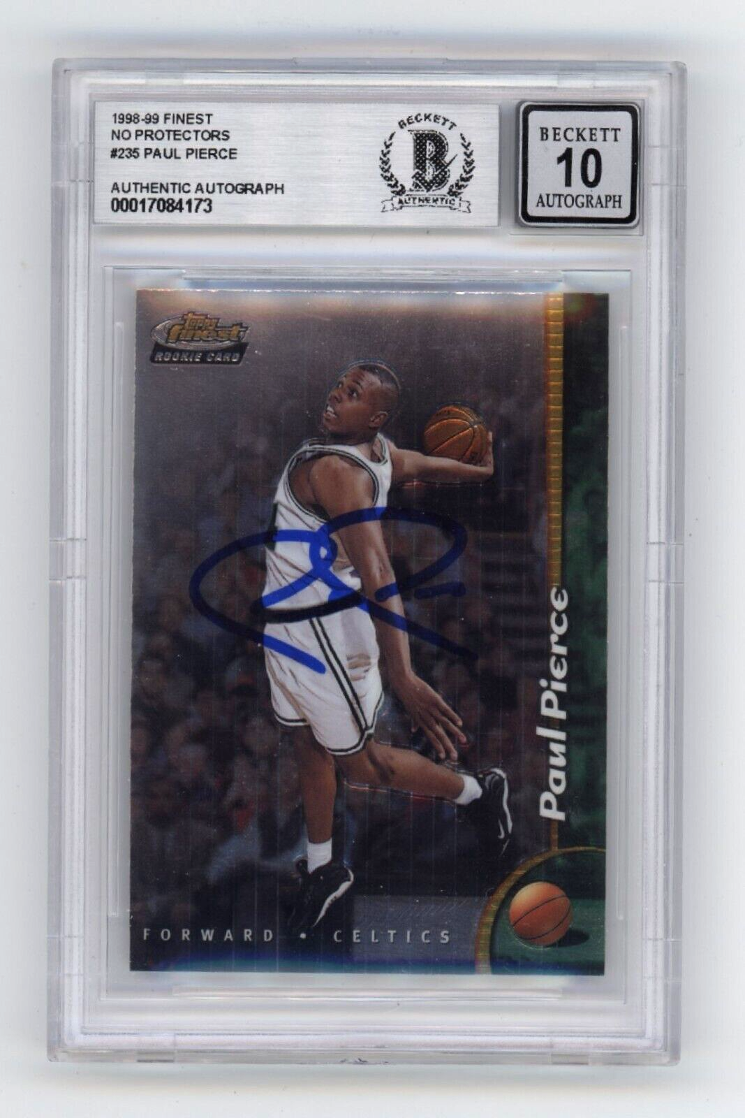 Paul Pierce 1998-99 Topps Finest #235 Rookie RC Signed Beckett BAS BGS 10 Auto-Powers Sports Memorabilia