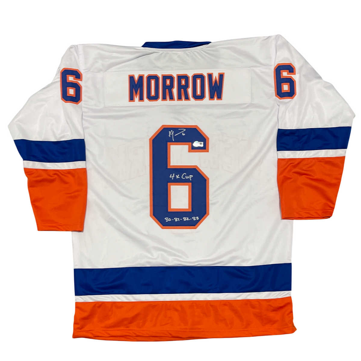 Ken Morrow Signed Islanders Custom Jersey w 4x Cup 80 81 82 83 Beckett W BAS COA-Powers Sports Memorabilia