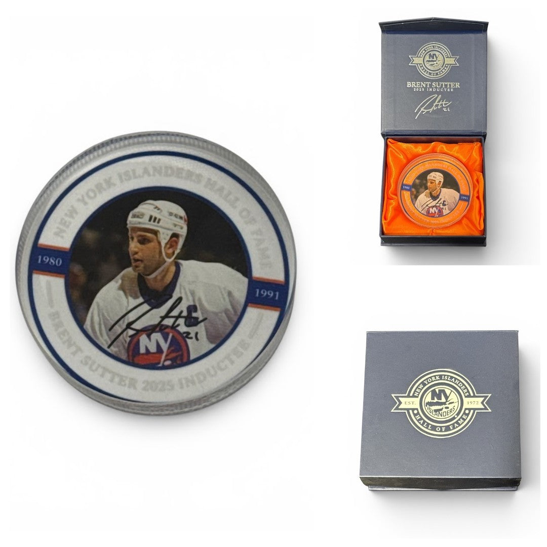 Brent Sutter NY Islanders Commemorative Glass Hall Of Fame HOF Inductee Puck New-Powers Sports Memorabilia