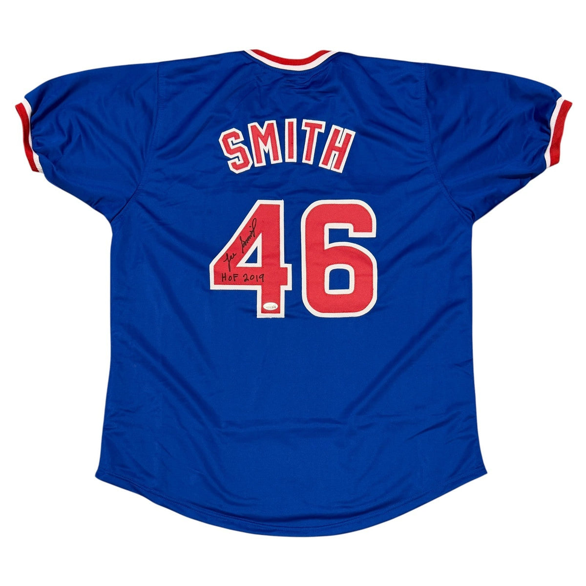 Lee Smith Signed Chicago Cubs Custom Jersey w/ HOF 2019 JSA Witness COA-Powers Sports Memorabilia