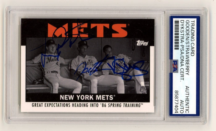 Dykstra Gooden Strawberry 2021 Topps Once Upon a Time #34 Triple Signed PSA Auto-Powers Sports Memorabilia