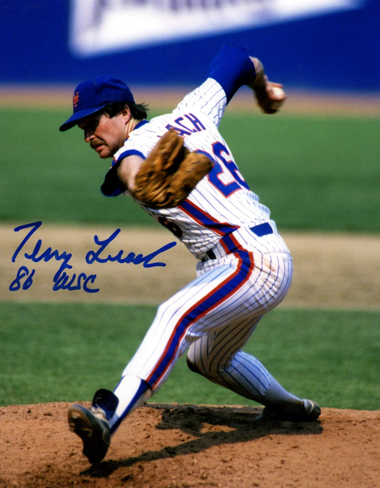 Terry Leach Signed New York Mets 8x10 Photo w/ 86 WSC LSCM Authenticated #1-Powers Sports Memorabilia