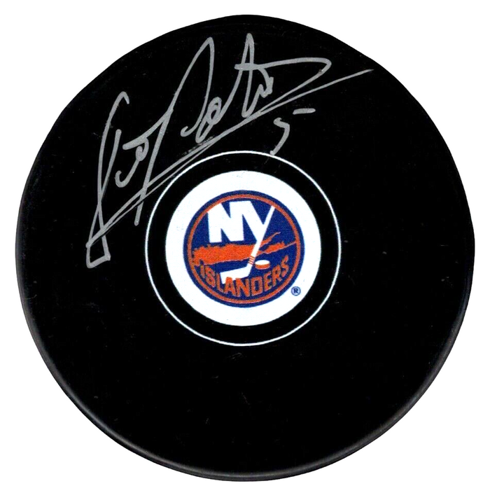 Dennis Potvin Signed New York Islanders Logo Puck JSA Authenticated-Powers Sports Memorabilia