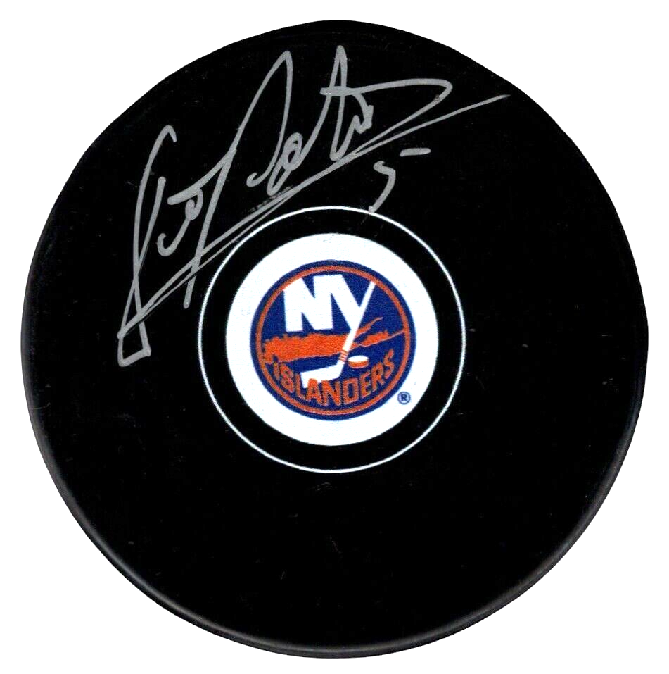 Dennis Potvin Signed New York Islanders Logo Puck JSA Authenticated-Powers Sports Memorabilia