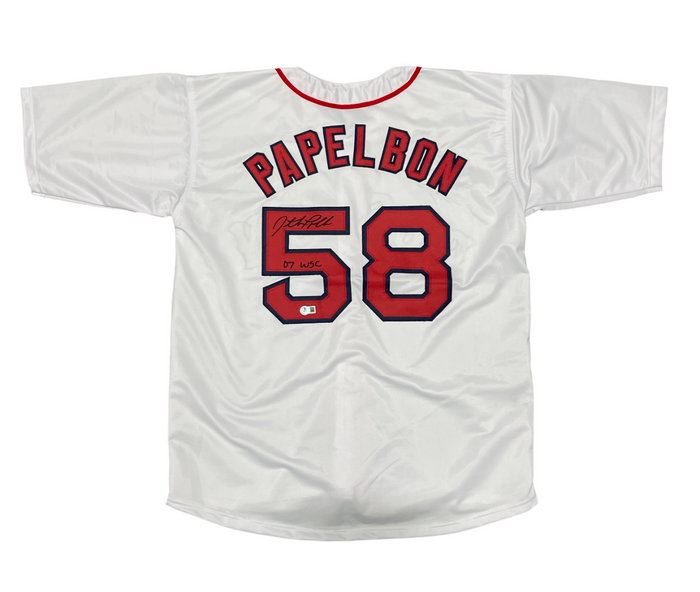 Jonathan Papelbon Signed Boston Red Sox Custom Jersey w 07 WSC Beckett W BAS COA-Powers Sports Memorabilia