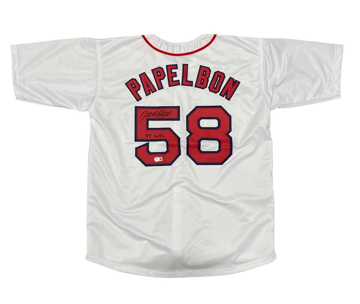 Jonathan Papelbon Signed Boston Red Sox Custom Jersey w 07 WSC Beckett W BAS COA-Powers Sports Memorabilia