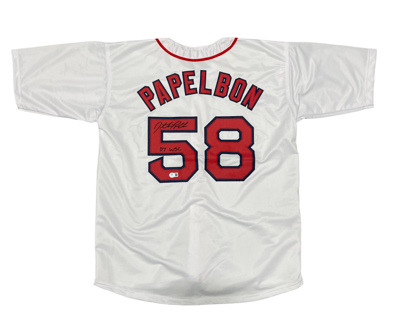 Jonathan Papelbon Signed Custom Jersey w 07 WSC Beckett W Beckett Authenticated-Powers Sports Memorabilia