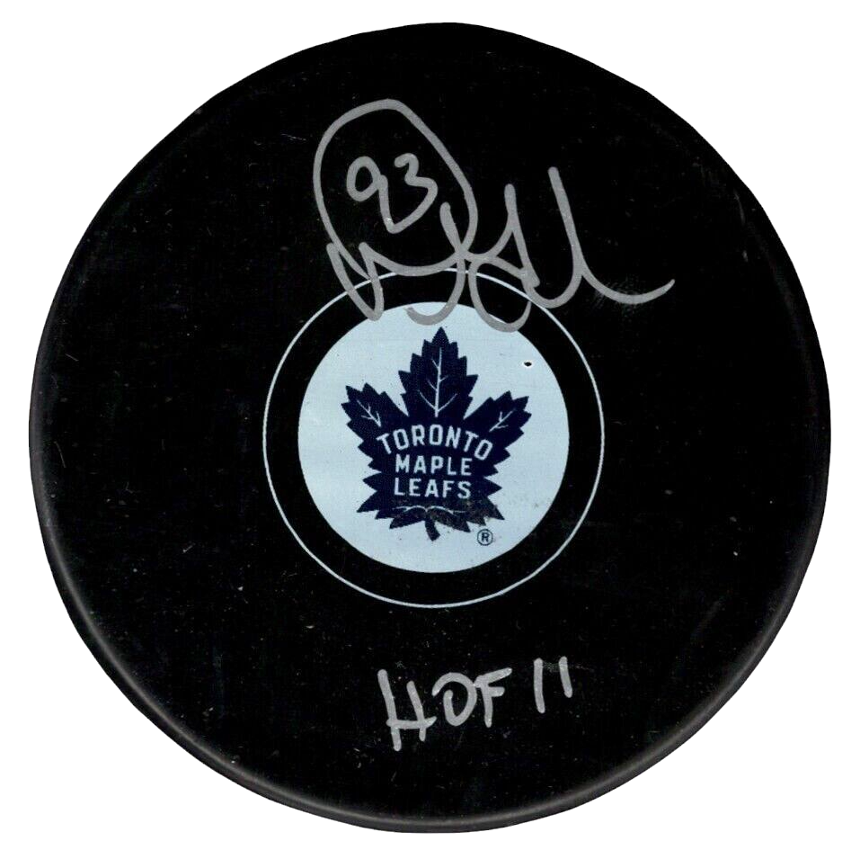 Doug Gilmour Signed Maple Leafs Puck w/ HOF 11 Beckett Witness BAS COA-Powers Sports Memorabilia