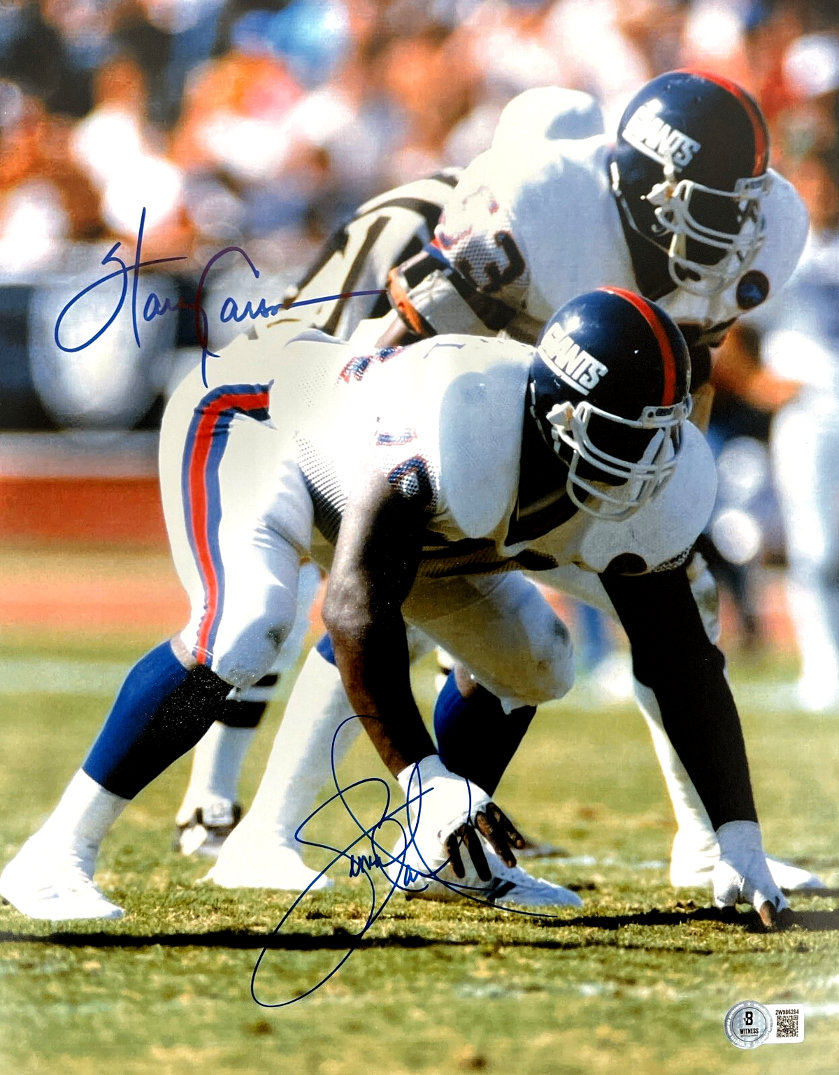 Harry Carson & Leonard Marshall Dual Signed Giants 11x14 Photo Beckett W BAS COA-Powers Sports Memorabilia
