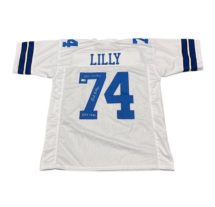 Bob Lilly Signed Custom Jersey w/ 2 Ins Beckett Witness Authenticated-Powers Sports Memorabilia