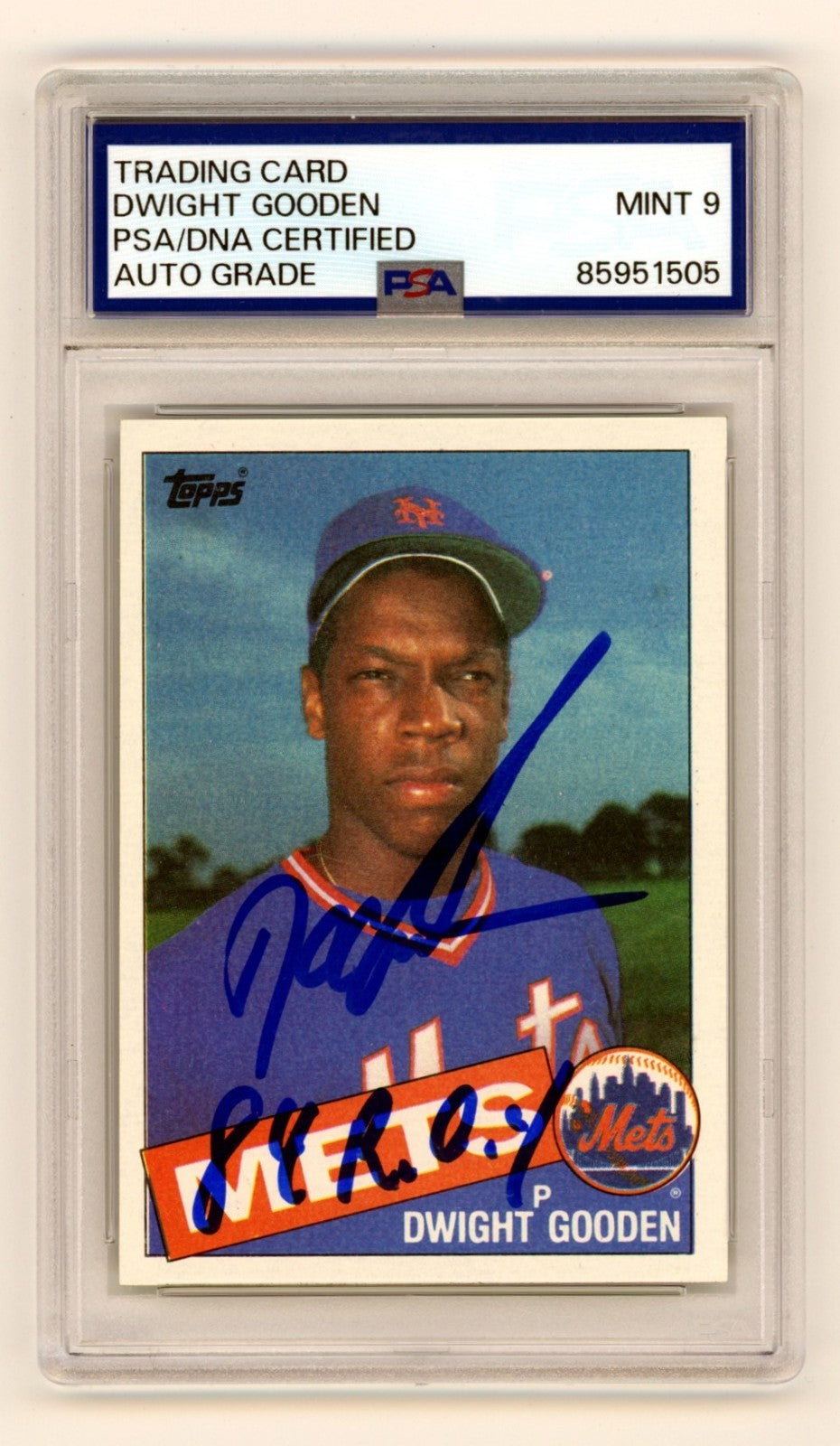 Dwight Doc Gooden Signed 1985 Topps #620 Rookie RC w/ 84 ROY PSA 9 Auto Mets-Powers Sports Memorabilia