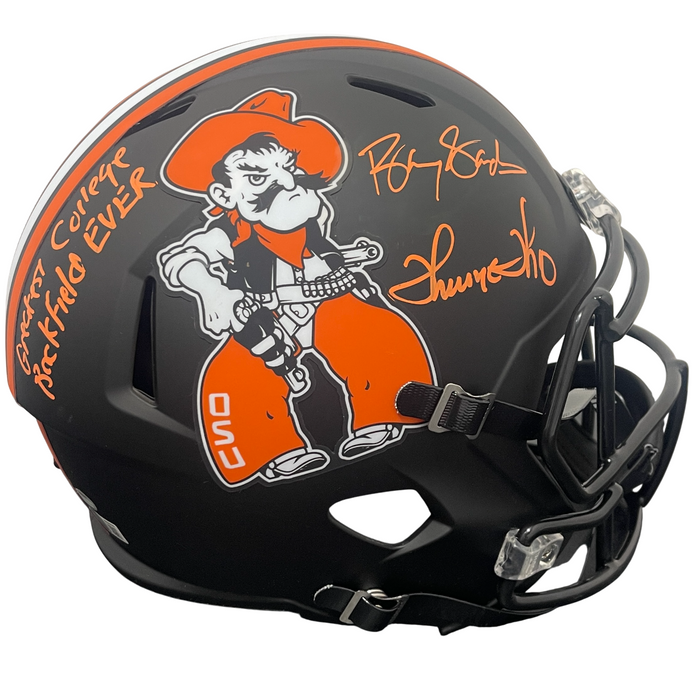 Barry Sanders Thurman Thomas Signed Pistol Pete FS Helmet w/ Ins Beckett Authenticated-Powers Sports Memorabilia