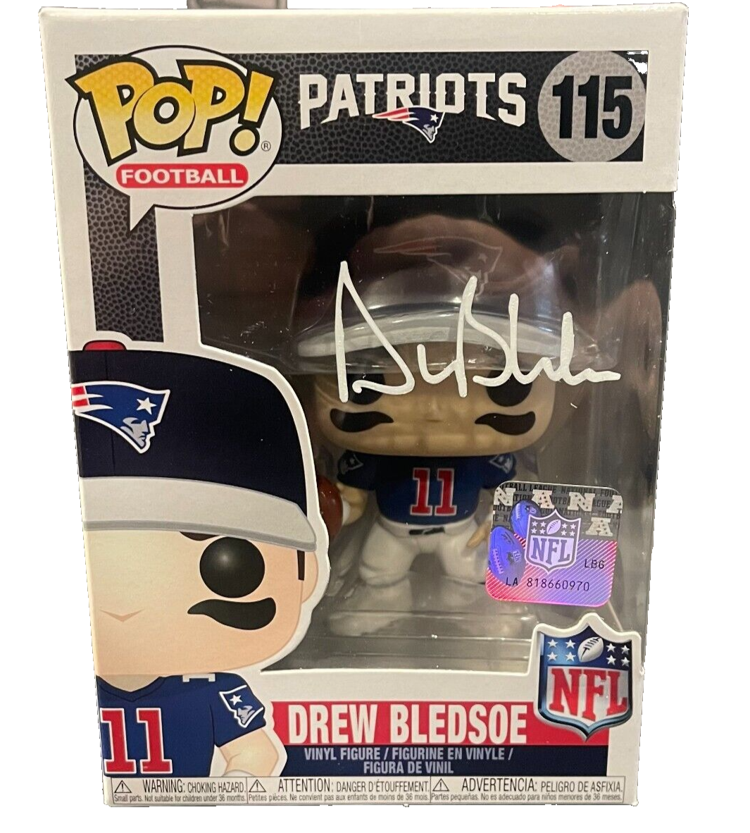 Drew Bledsoe Signed Auto Autographed Funko Pop #115 Beckett Witness Authenticated-Powers Sports Memorabilia