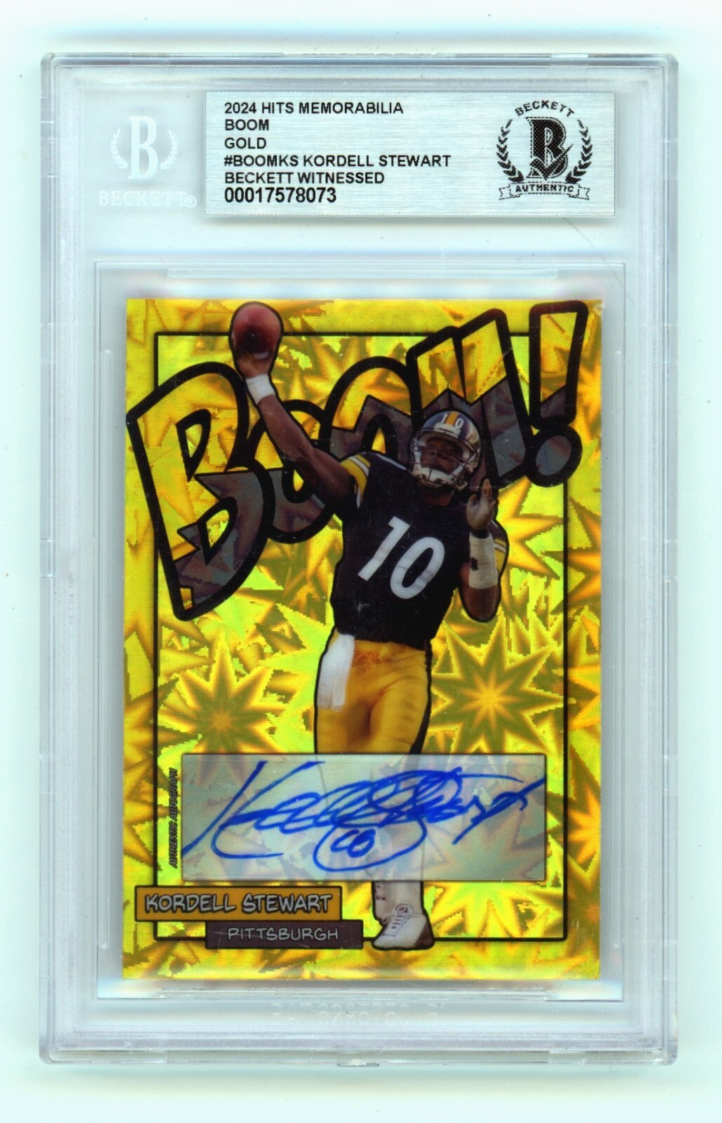 Kordell Stewart 2024 Hits Memorabilia BOOM Gold /10 Signed BGS BAS Auto-Powers Sports Memorabilia