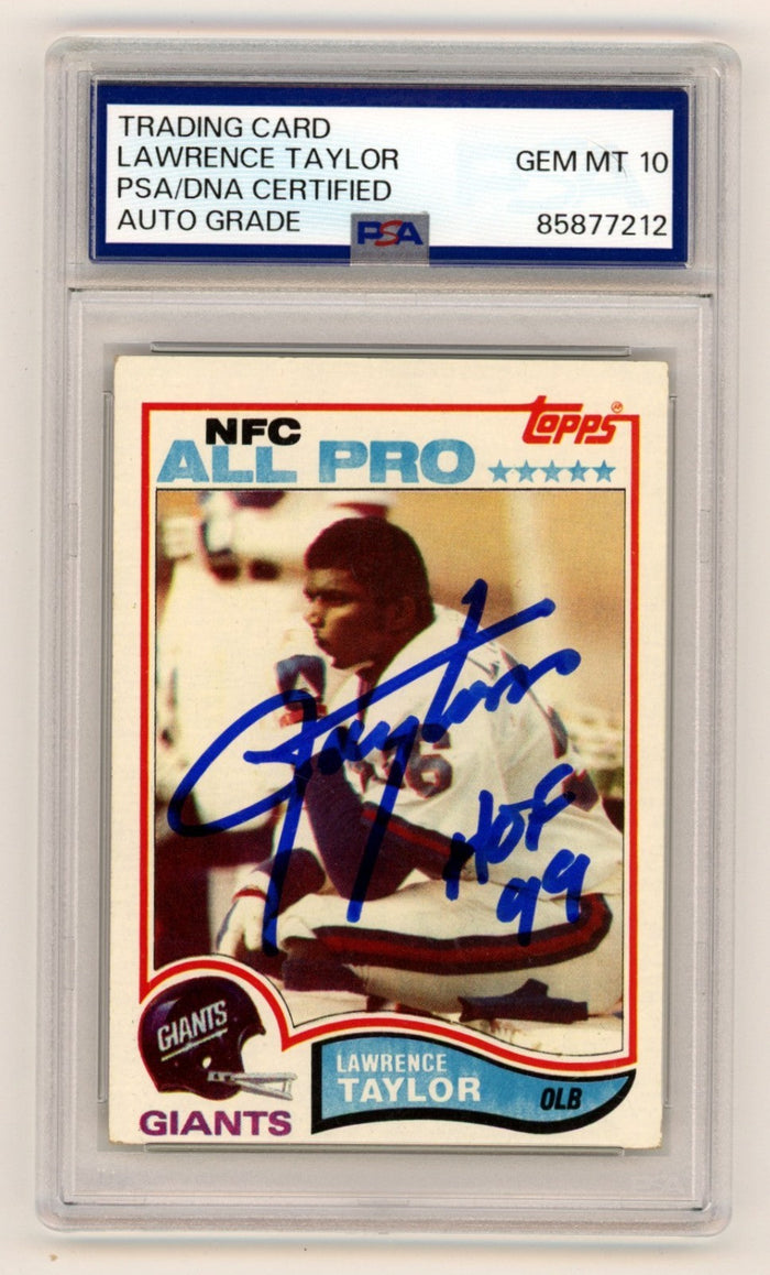 Lawrence Taylor 1982 Topps 434 Signed Rookie RC w/ HOF 99 Ins PSA 10 Auto Giants-Powers Sports Memorabilia