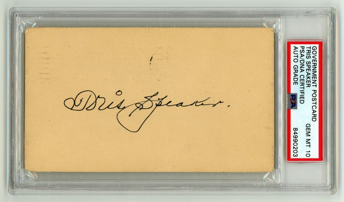 Tris Speaker Signed Slabbed Government Postcard 1948 PSA DNA 10 GEM MINT HOF-Powers Sports Memorabilia