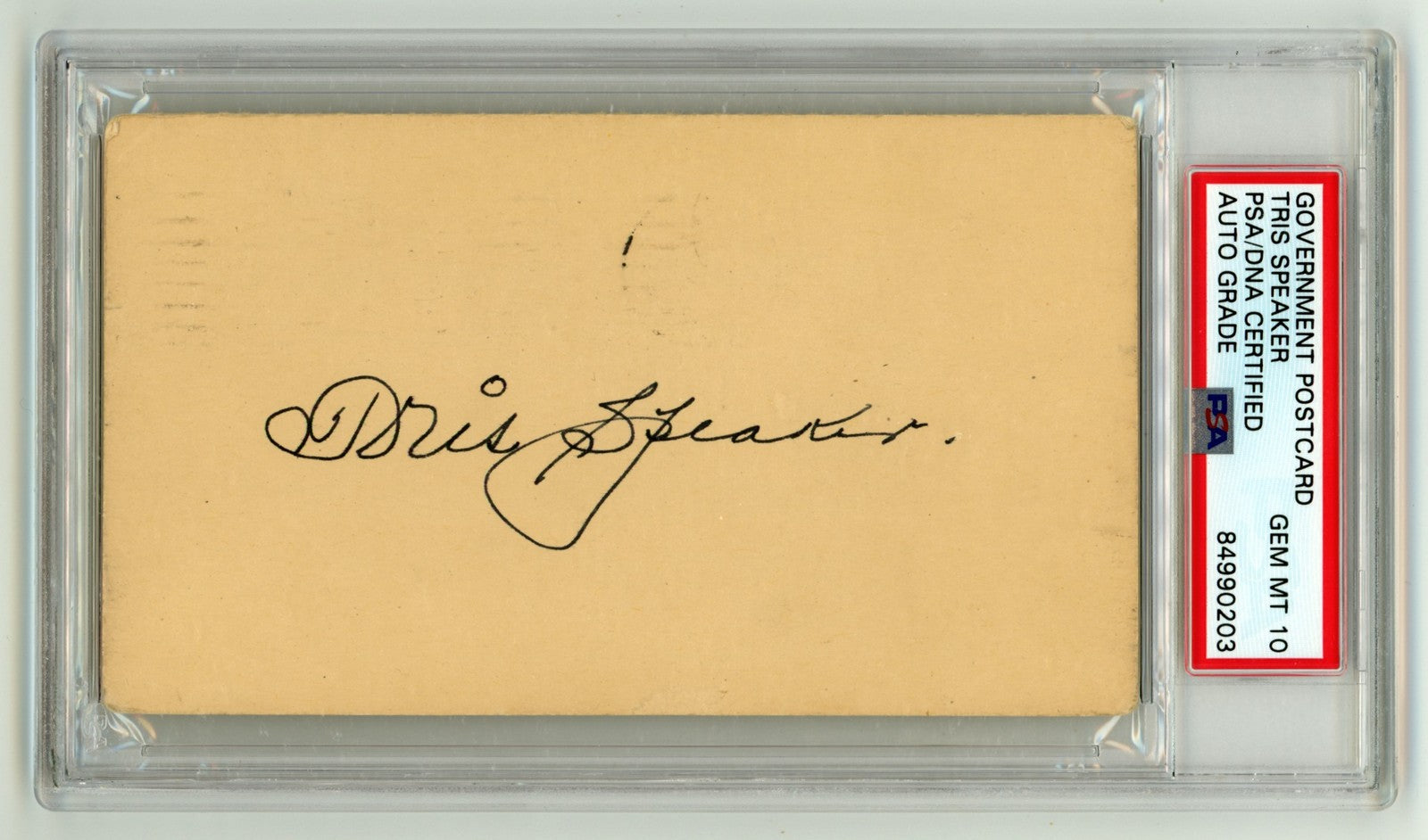 Tris Speaker Signed Slabbed Government Postcard 1948 PSA DNA 10 GEM MINT HOF-Powers Sports Memorabilia