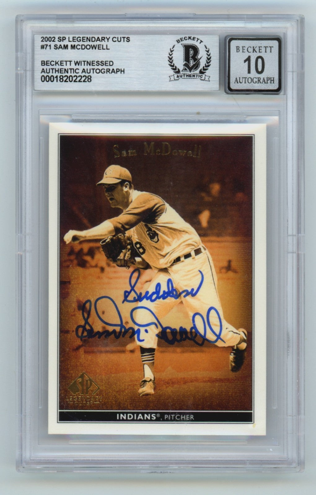 Sam McDowell 2002 UD SP Legendary Cuts #71 Signed w/ Sudden Beckett BGS 10 Auto-Powers Sports Memorabilia