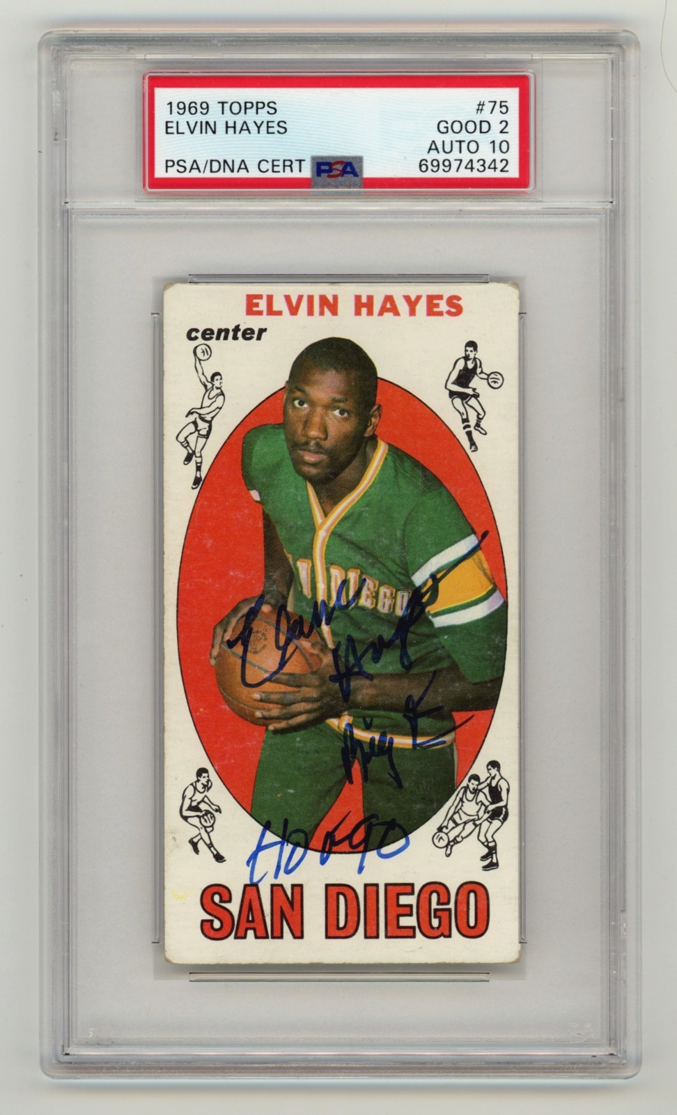 Elvin Hayes 1969-70 Topps 98 Tall Boy Rookie RC 2 Insc Signed Auto PSA 2 10 Auto-Powers Sports Memorabilia
