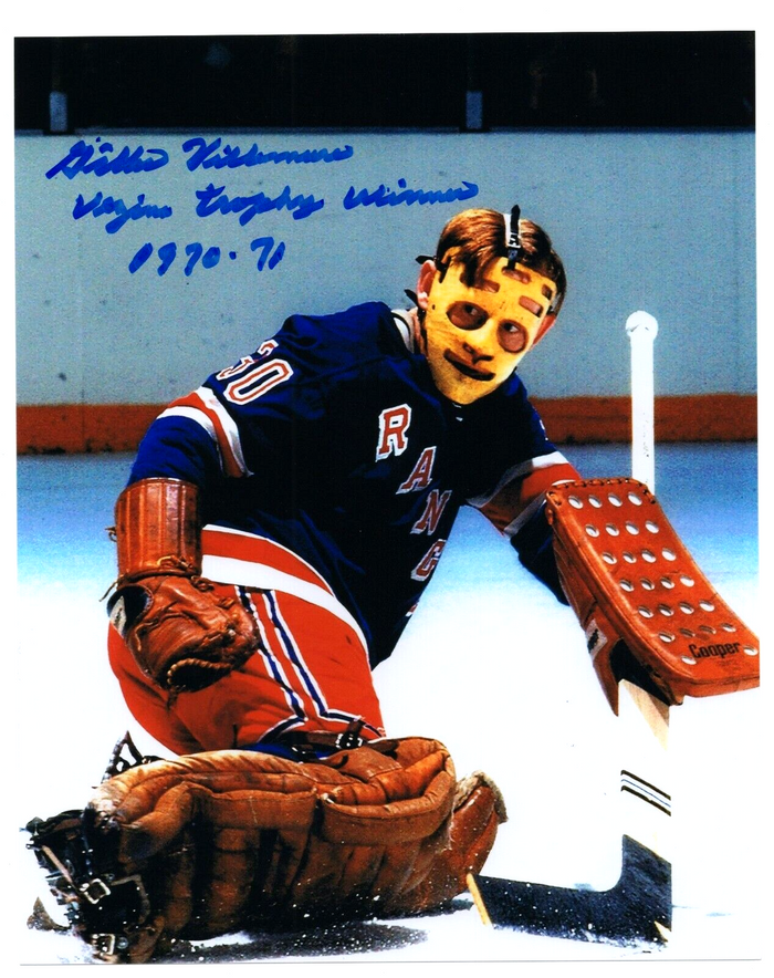 Gilles Villemure Signed New York Rangers 8x10 Photo w/ Vezina LSCM Authenticated-Powers Sports Memorabilia