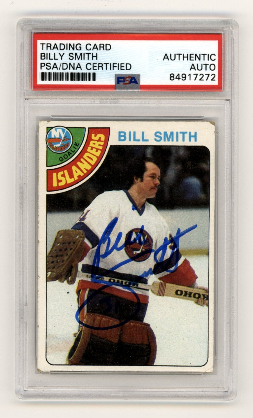Billy Smith 1978-79 Topps #62 Signed PSA Authentic Blue Auto Islanders HOF-Powers Sports Memorabilia