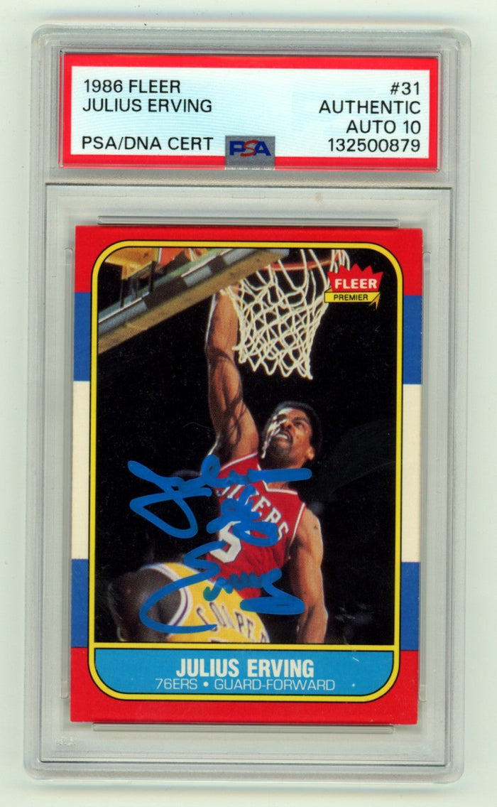 Julius Erving 1986-87 Fleer Basketball #31 Signed w/ Dr. J Ins PSA 10 Auto 76ers-Powers Sports Memorabilia