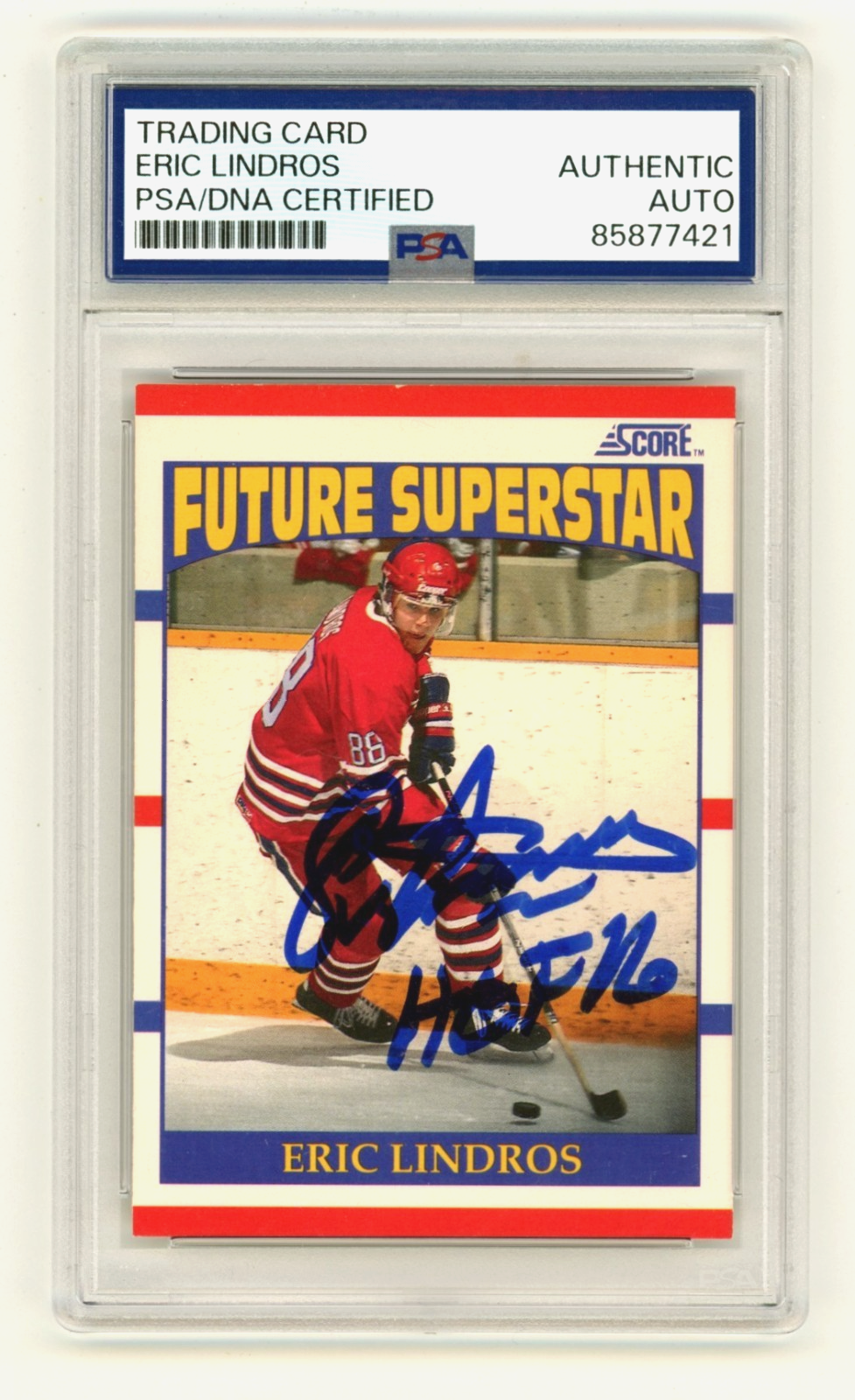 Eric Lindros 1990-91 Score Signed Auto Rookie RC w/ HOF 16 PSA/DNA Authenticated-Powers Sports Memorabilia