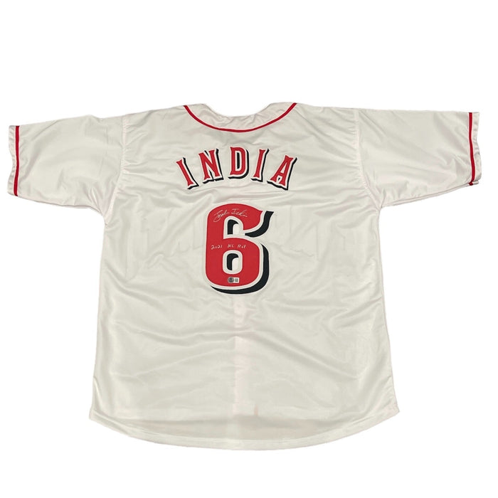 Jonathan India Signed Reds Custom Jersey w/ 2021 ROY Beckett Witness BAS COA-Powers Sports Memorabilia