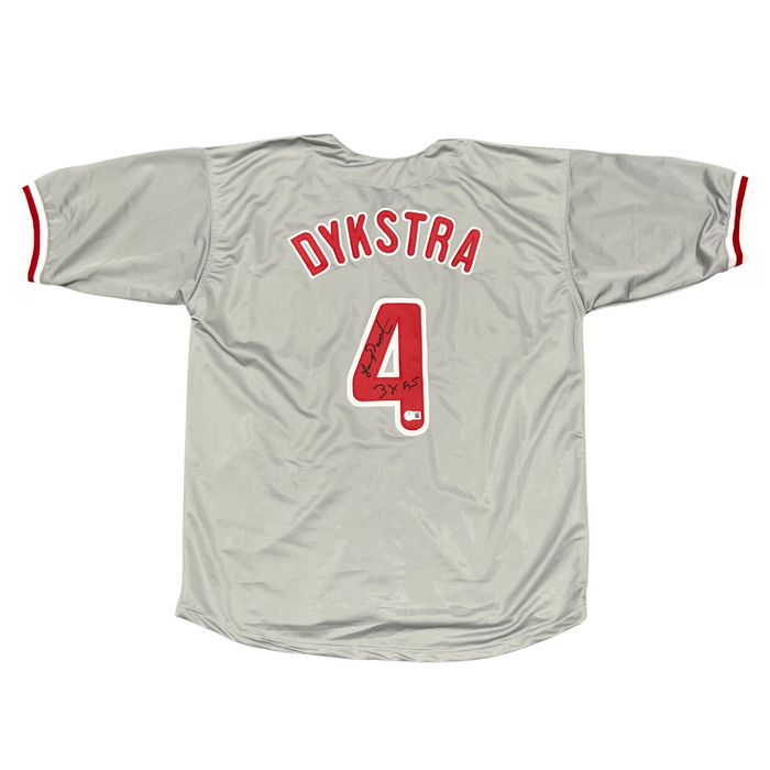 Lenny Dykstra Signed Phillies Custom Jersey w/ 3x AS Beckett Witness BAS COA-Powers Sports Memorabilia