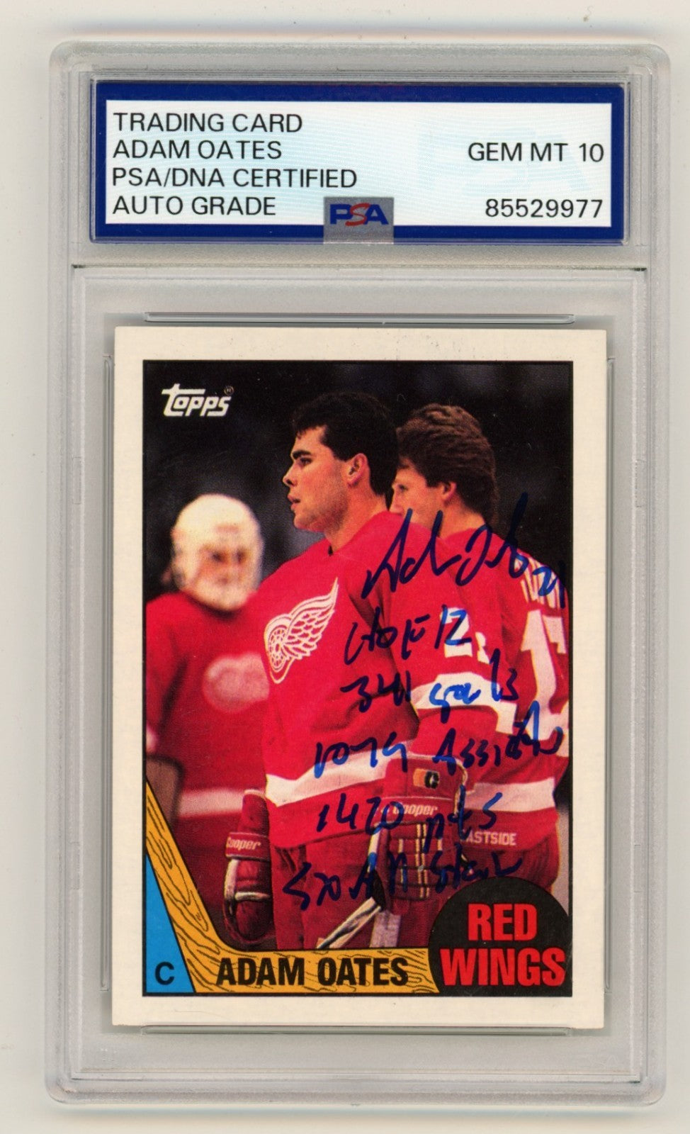 Adam Oates 1987-88 Topps #123 Signed Rookie RC w/ 5 Inscriptions PSA 10 Auto-Powers Sports Memorabilia