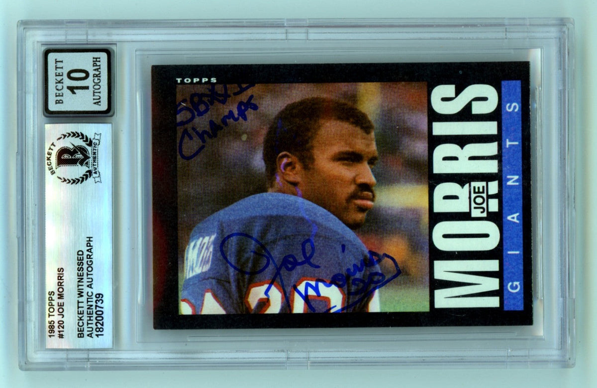 Joe Morris 1985 Topps #120 Signed w/ SBXXI Champs! Insc. Beckett BGS 10 Auto-Powers Sports Memorabilia