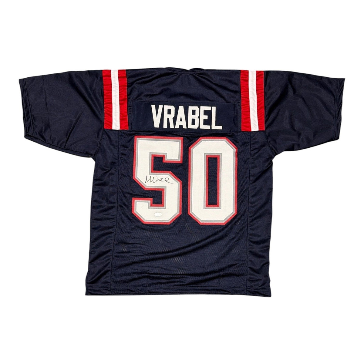 Mike Vrabel Signed Navy Custom Jersey JSA Witness Authenticated-Powers Sports Memorabilia