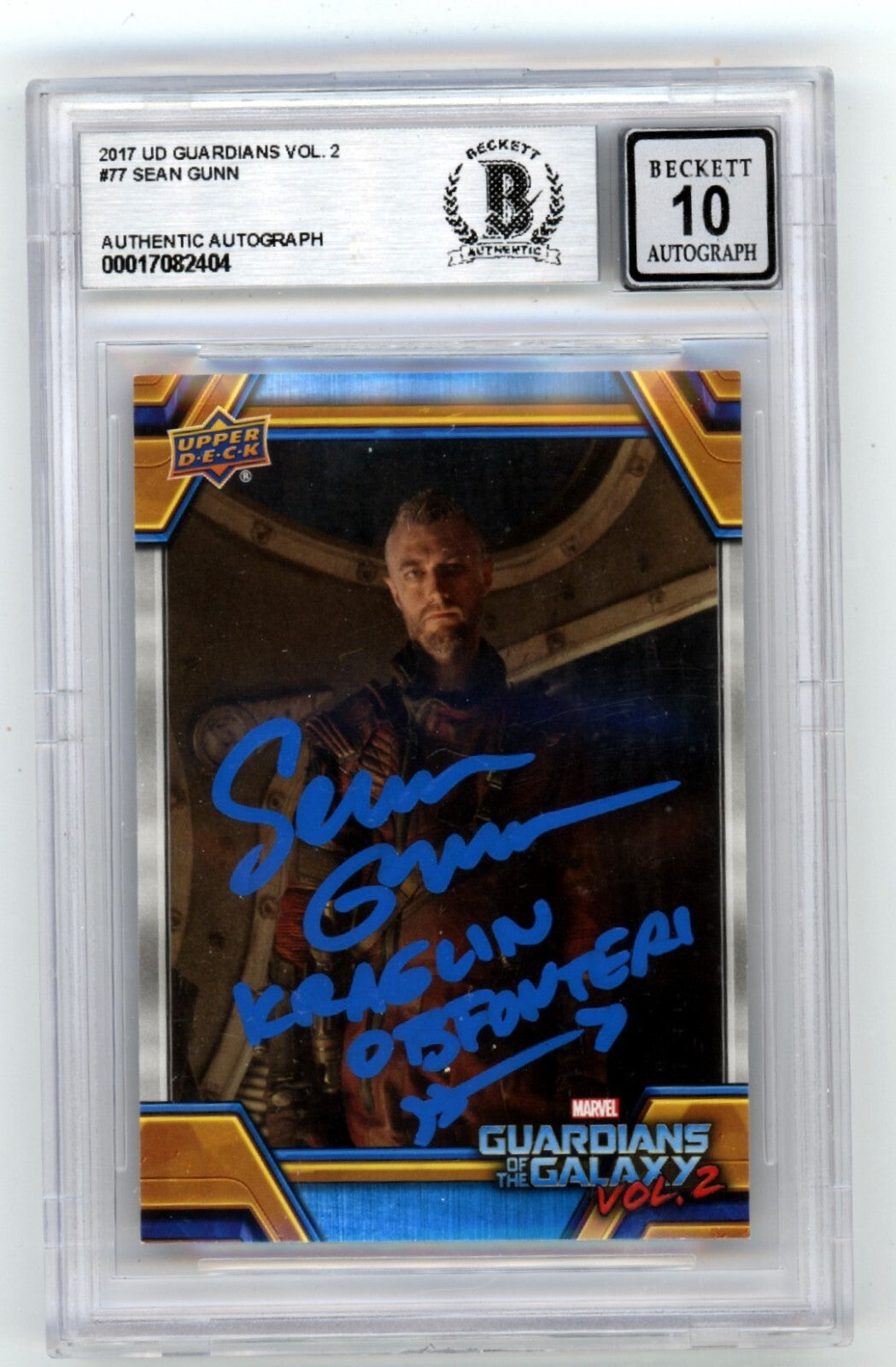 Sean Gunn 2017 UD Guardians of the Galaxy Signed w/ Kraglin Beckett BGS 10 Auto-Powers Sports Memorabilia