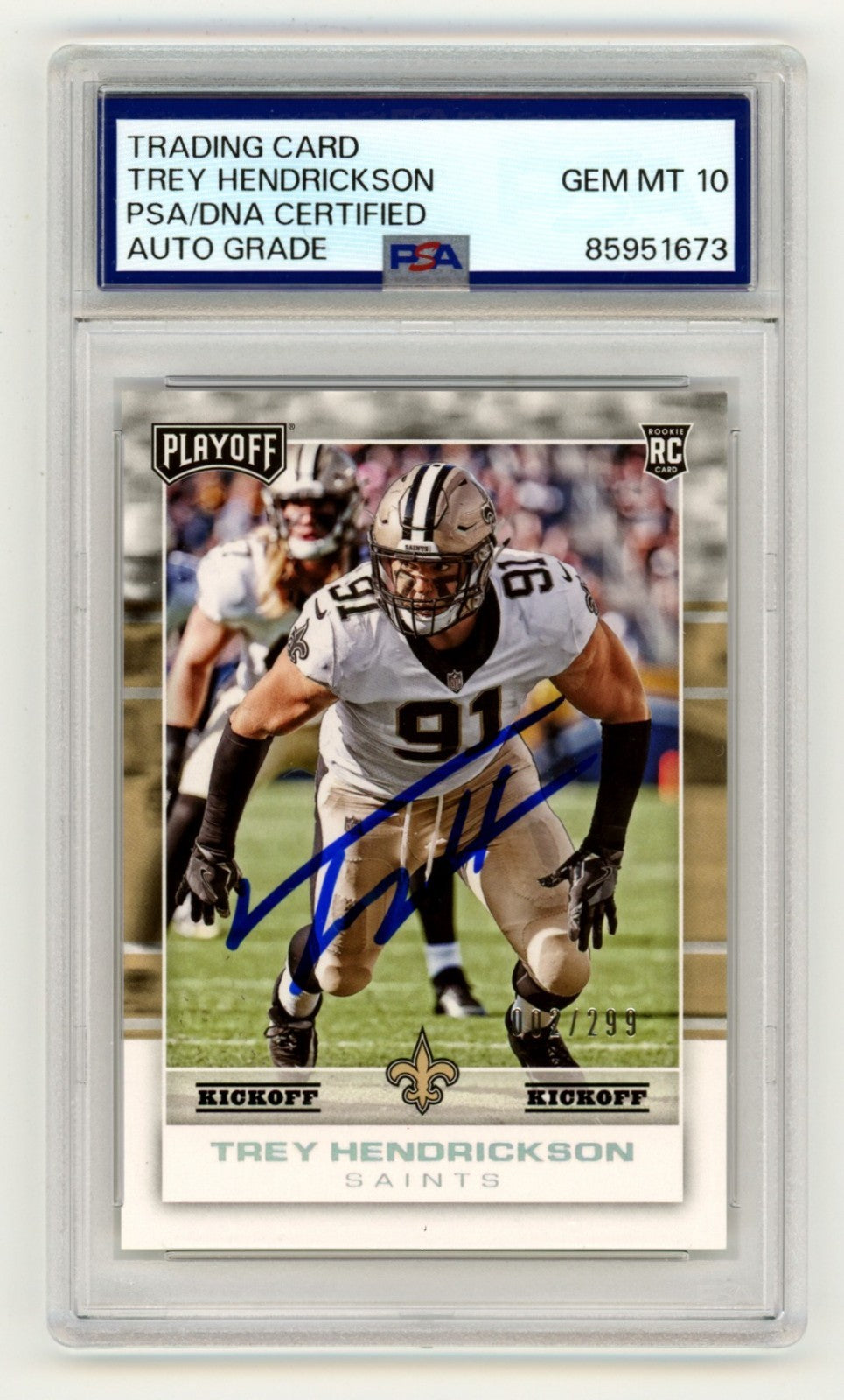 Trey Hendrickson Signed 2017 Panini Playoff 295 Kickoff RC /299 PSA 10 Auto-Powers Sports Memorabilia