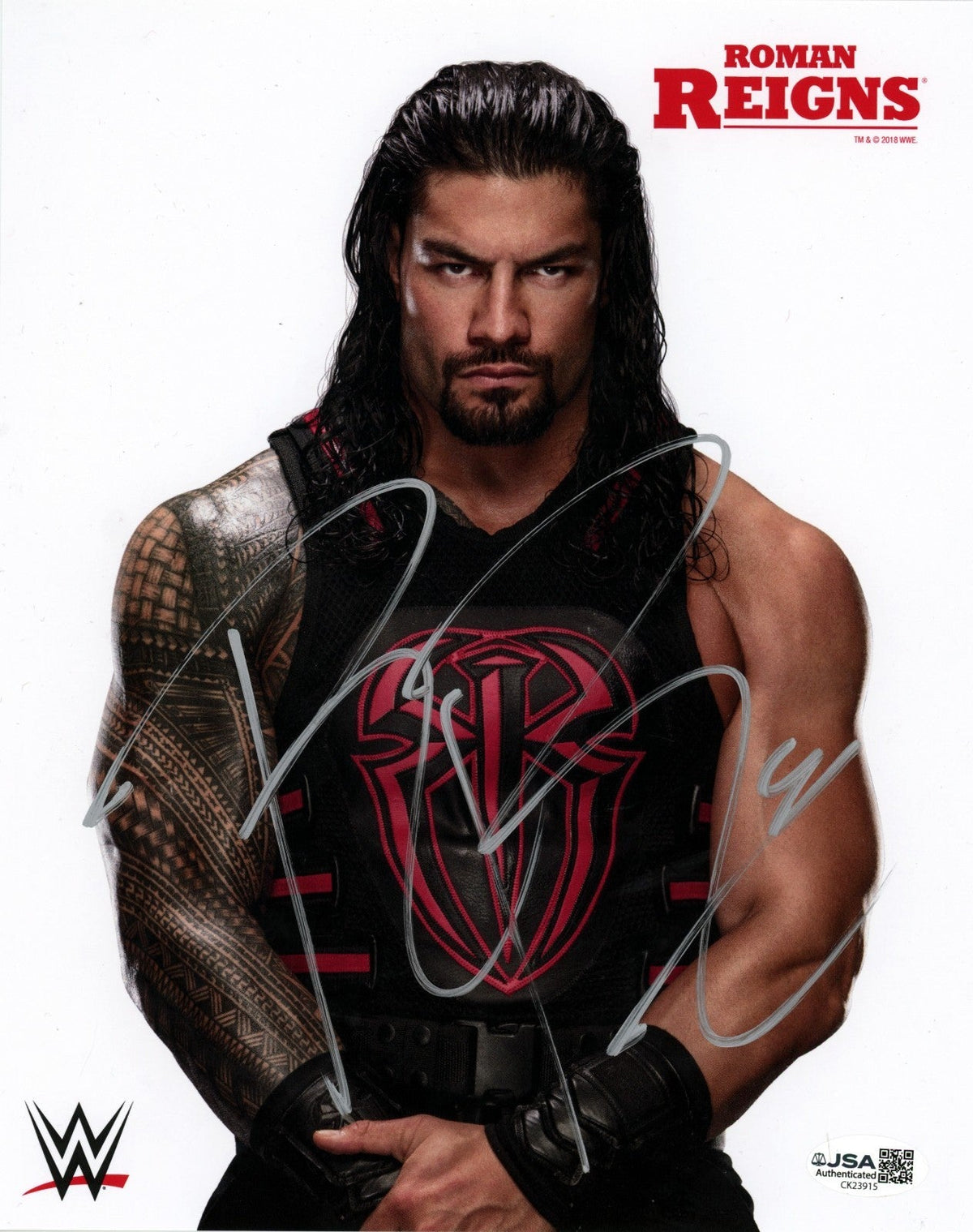 Roman Reigns Signed Autographed WWE Promo 8x10 Photo JSA COA-Powers Sports Memorabilia
